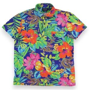 POLO Ralph Lauren Shirt Mens Medium Featherweight Mesh Tropical Chinese Dragon